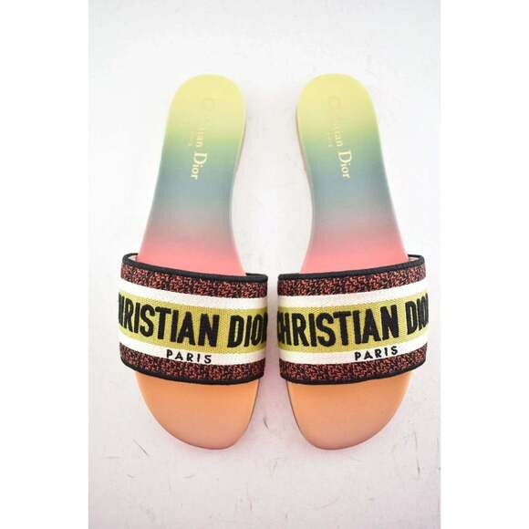 Christian Dior Dway Rainbow Multicolor Embroidered Logo Slide Flat Sandal 41.5 - Picture 8 of 12